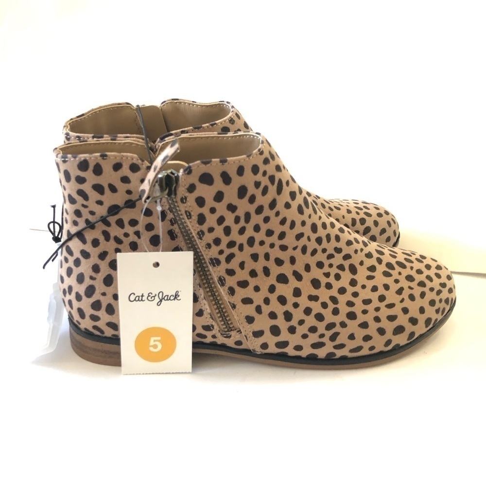 Cat & Jack Girls Judi Leopard Print Zipper Ankle Bootie Size 5 - Picture 4 of 10
